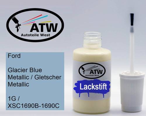 Ford, Glacier Blue Metallic / Gletscher Metallic, 1G / XSC1690B-1690C: 20ml Lackstift, von ATW Autoteile West.